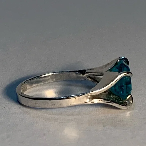 New vintage blue zircon December aquamarine March birthstone silver ring - Picture 5 of 12